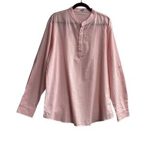 Coofandy Mens Shirt Cotton Hemp Blend XL Pink Pullover Button Long Sleeves Roll‎